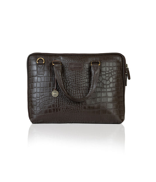 Brown Croco Laptop Bag