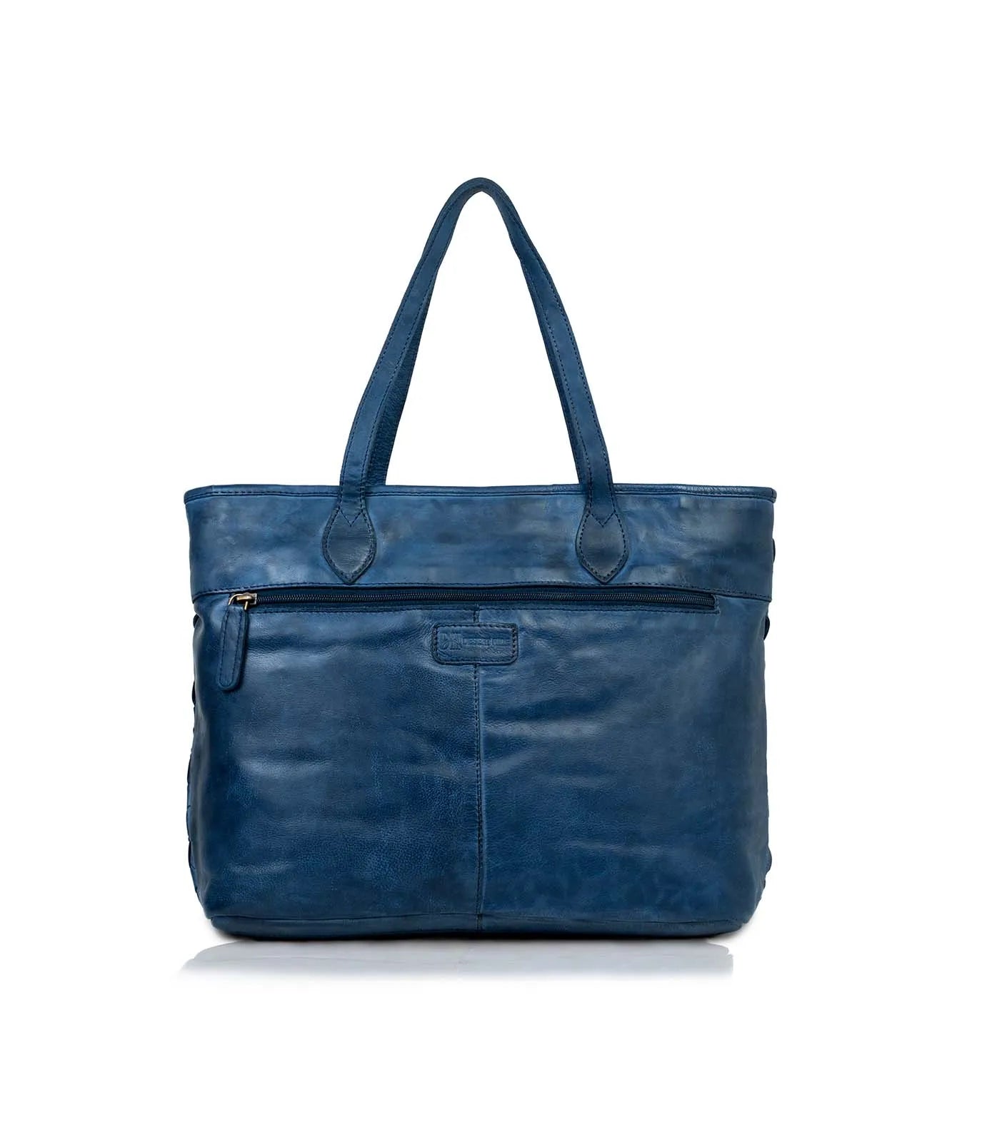 Blue Washed Leather Tote Bag