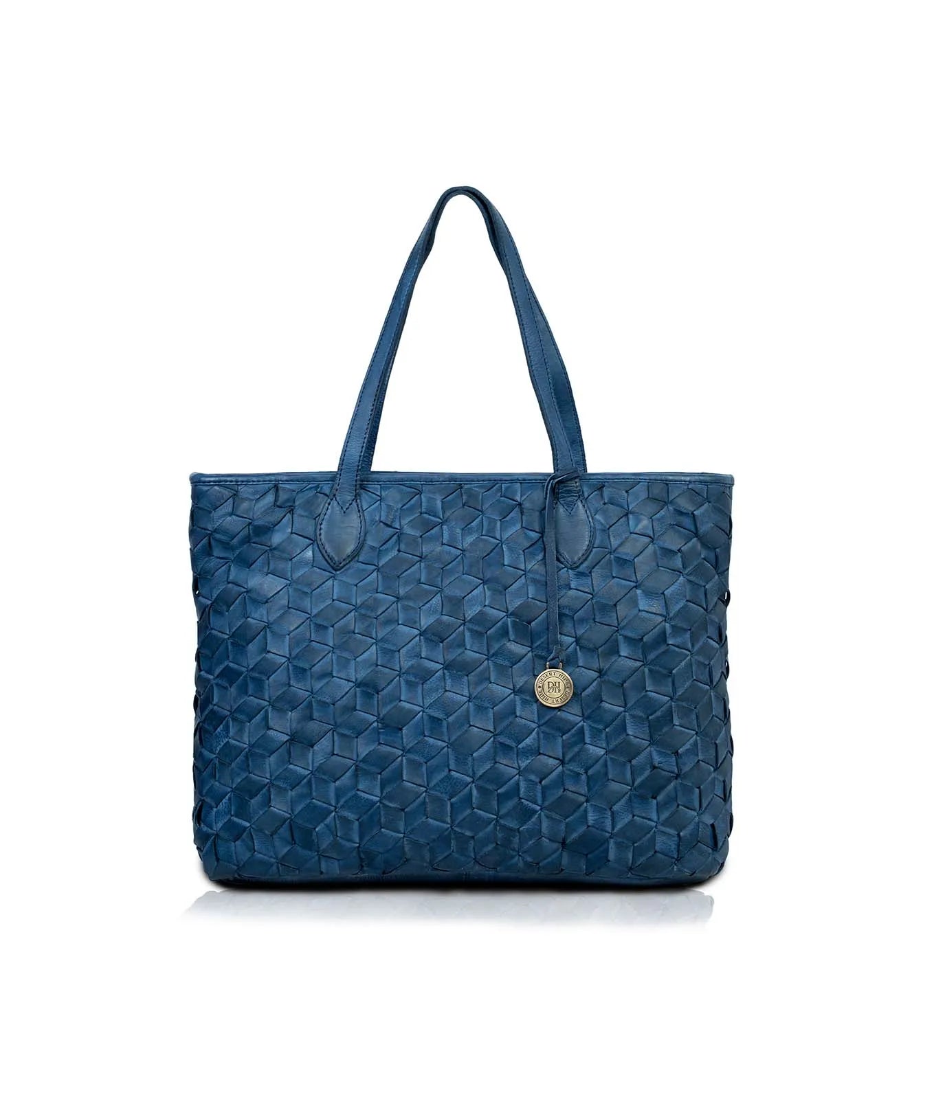Blue Washed Leather Tote Bag