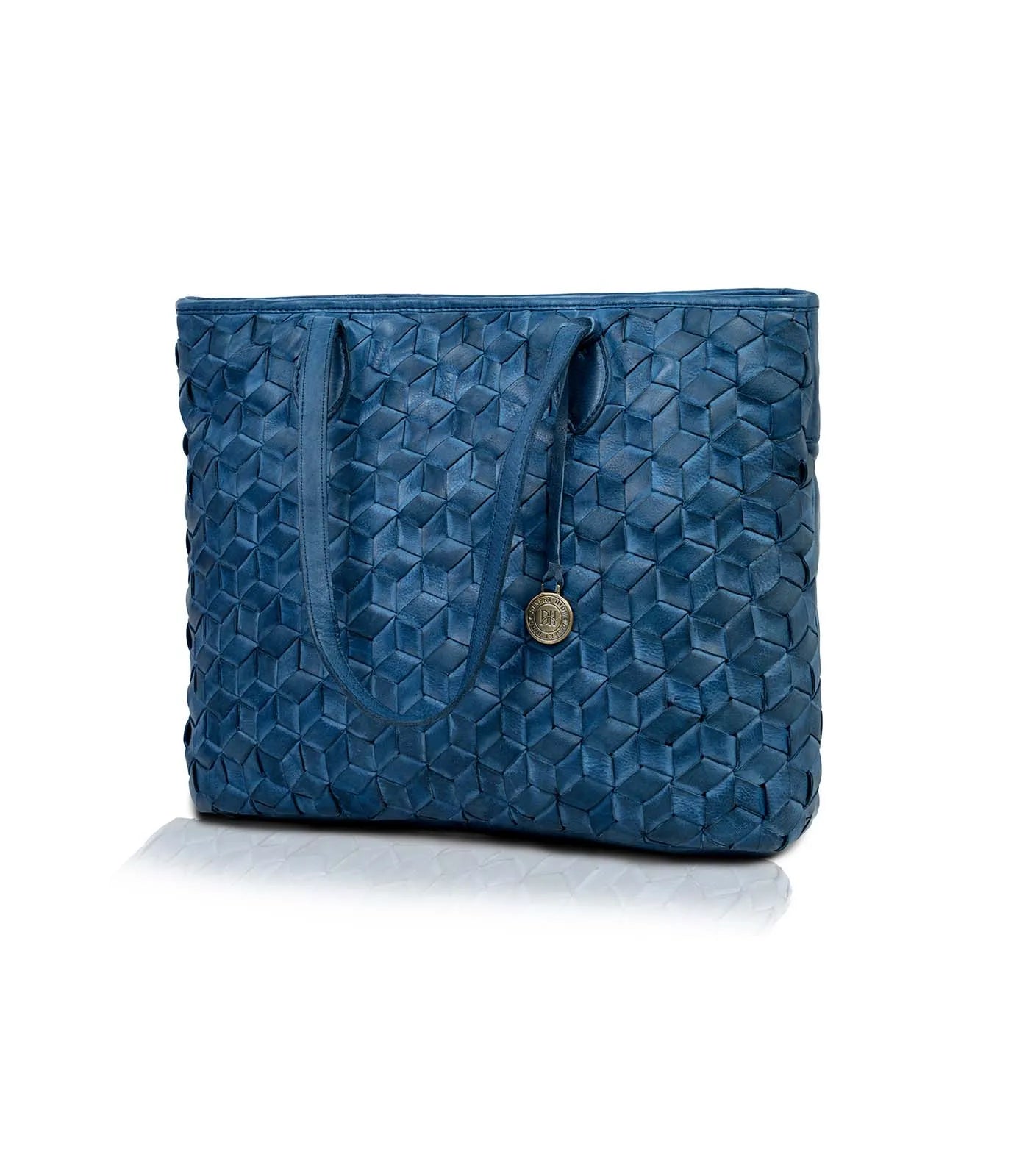 Blue Washed Leather Tote Bag
