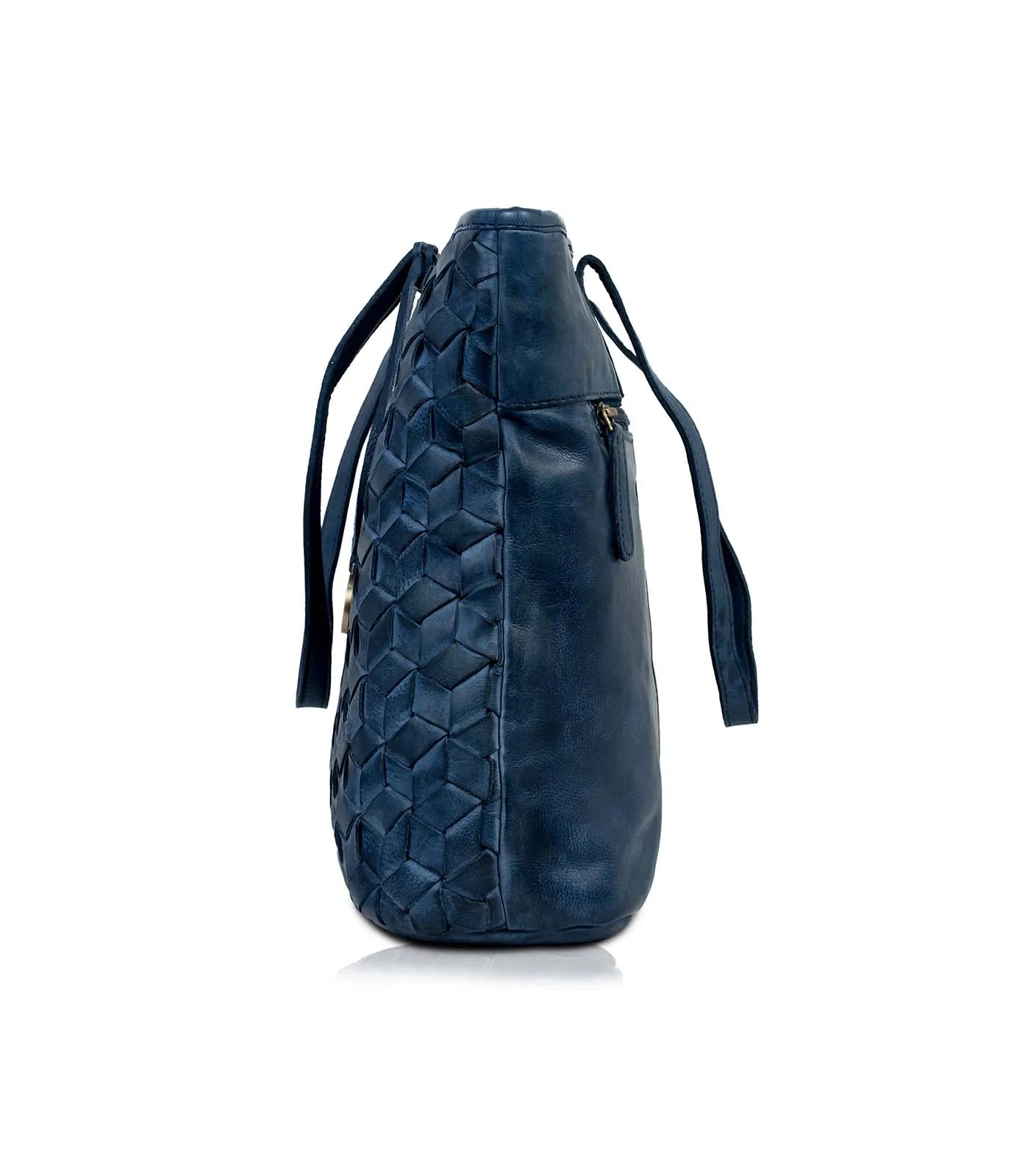 Blue Washed Leather Tote Bag