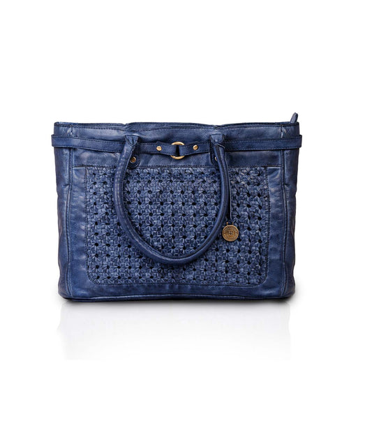 Blue Washed Premium Leather Tote Bag