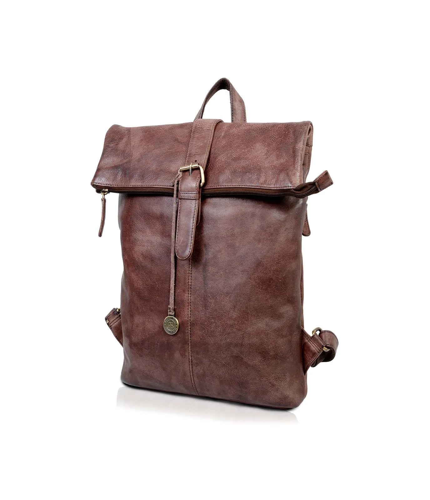 Brown Washed Leather Backpack