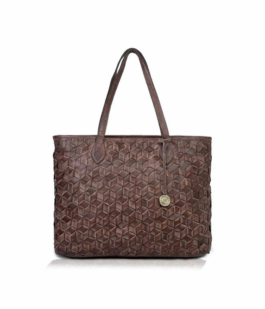 Brown Washed Leather Tote Bag