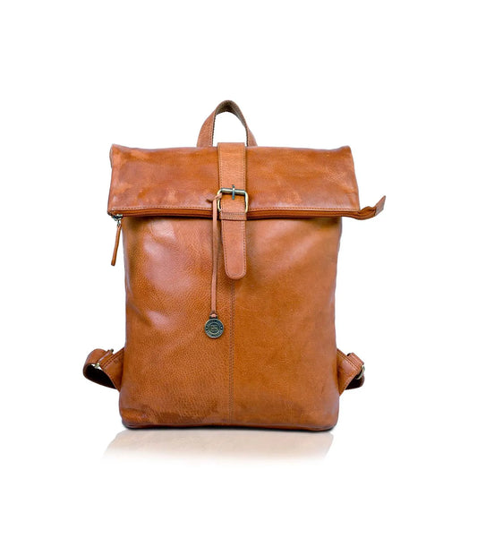 Cognac Washed Leather Backpack