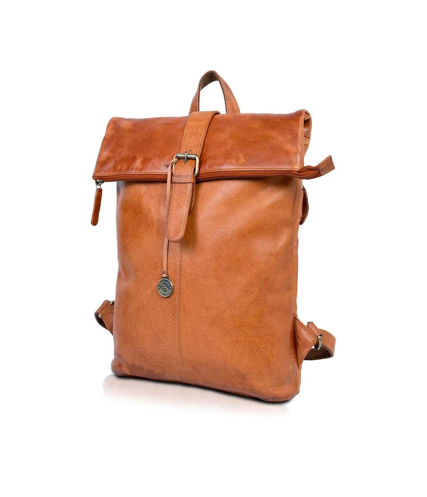 Cognac Washed Leather Backpack