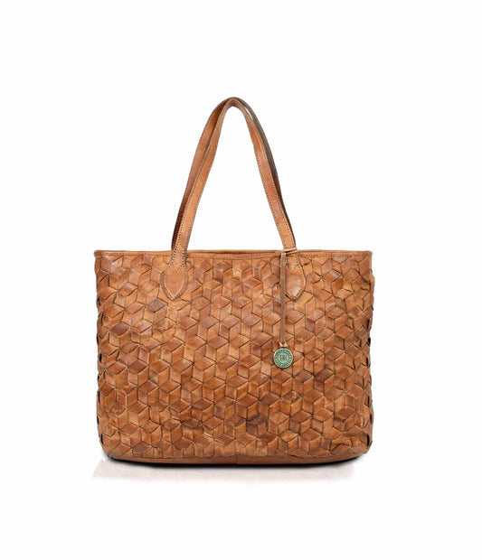 Cognac Washed Leather Tote Bag