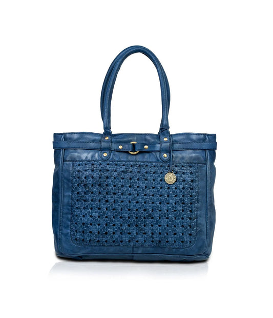 Light Blue Washed Premium Leather Tote Bag