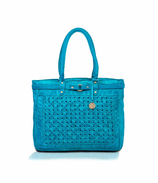 Turquoise Washed Premium Leather Tote Bag