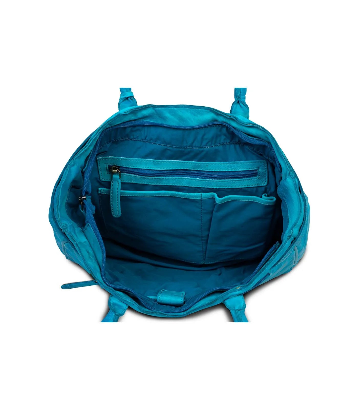 Turquoise Washed Premium Leather Tote Bag