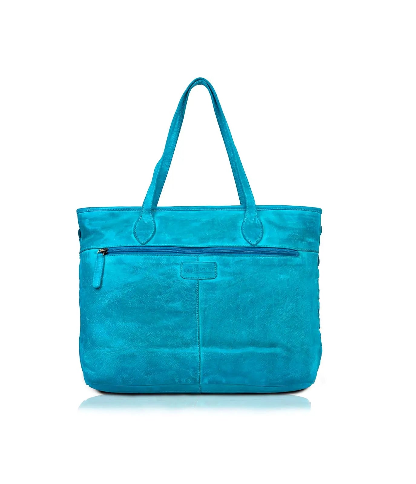 Turquoise Washed Leather Tote Bag