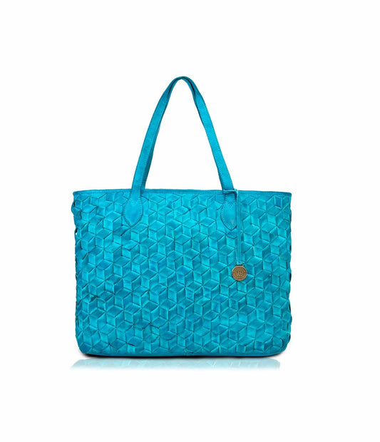 Turquoise Washed Leather Tote Bag