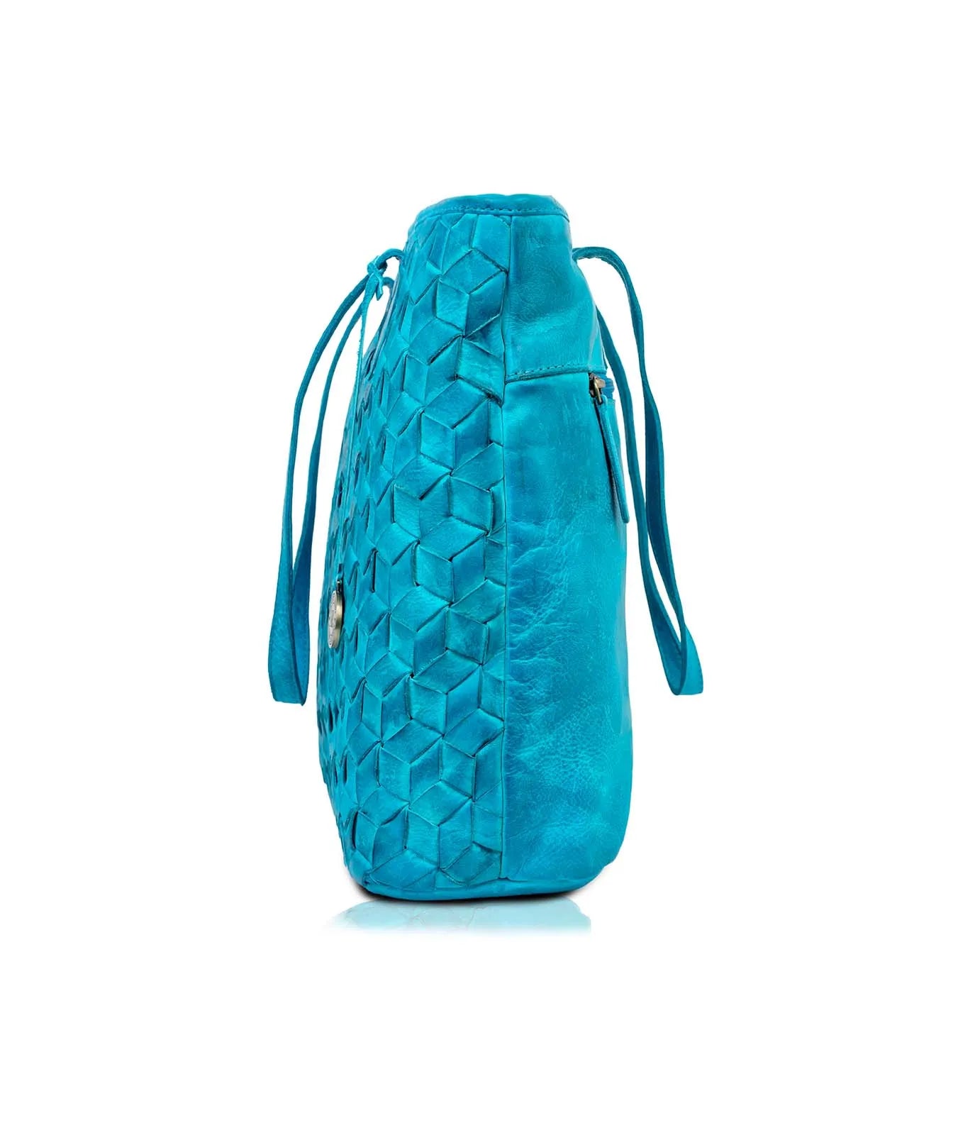 Turquoise Washed Leather Tote Bag
