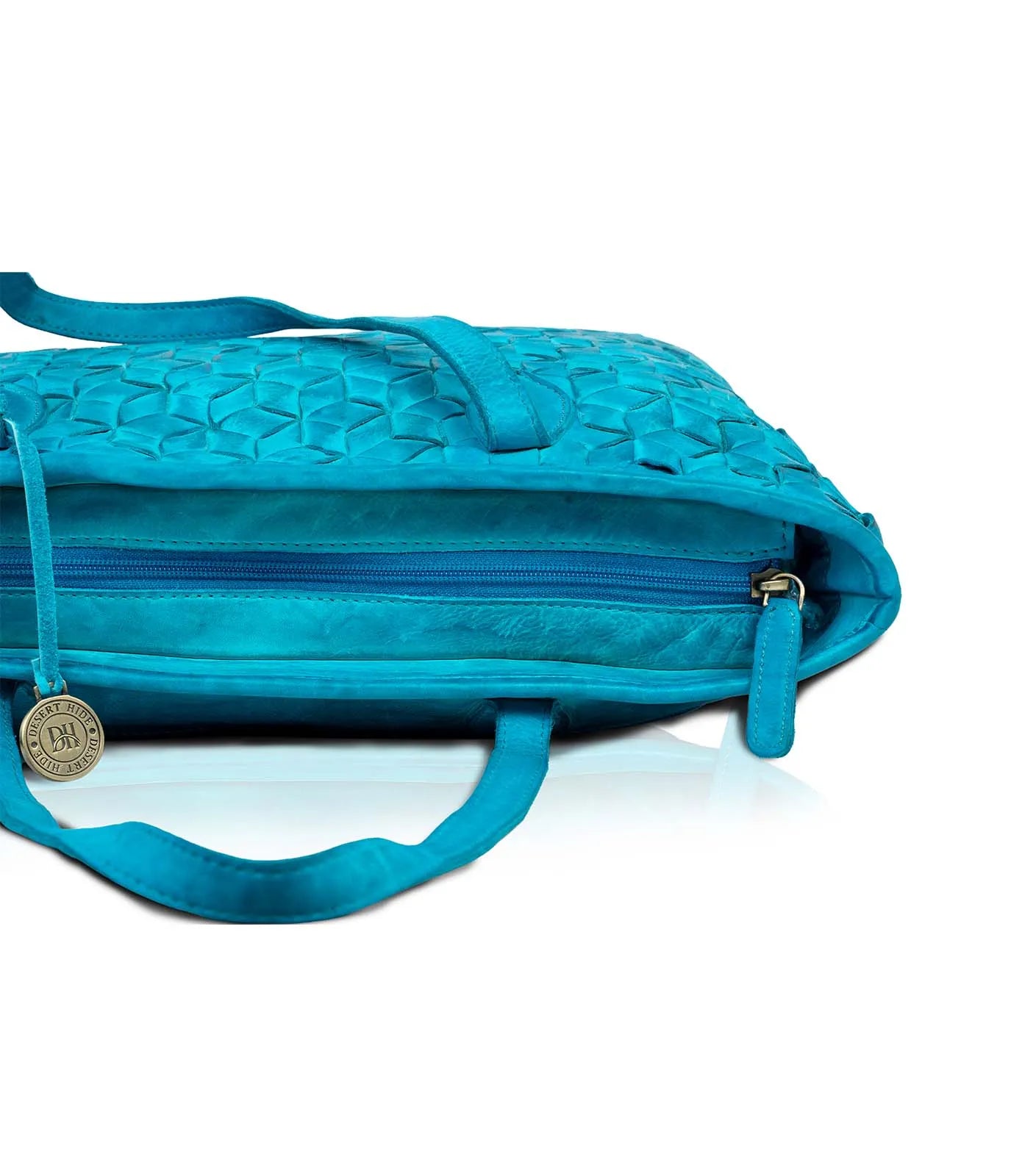 Turquoise Washed Leather Tote Bag