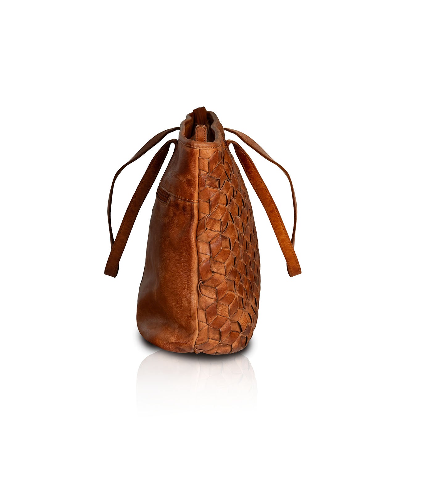 Cognac Washed Premium Leather Tote Bag